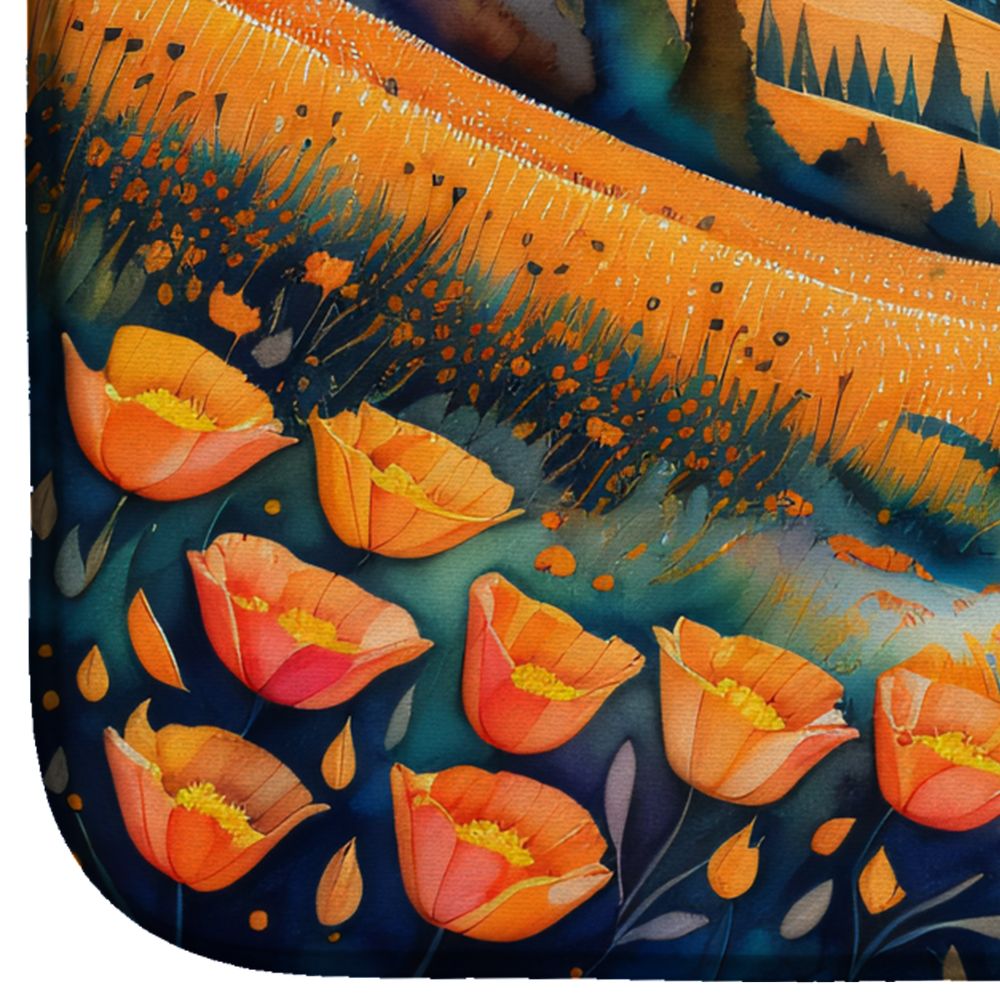 California Poppies in Color Dish Drying Mat Absorbent Dish Drying Mat Pad for Kitchen Counter Dish Drainer Mat for Countertop, 14 x 21", Multicolor