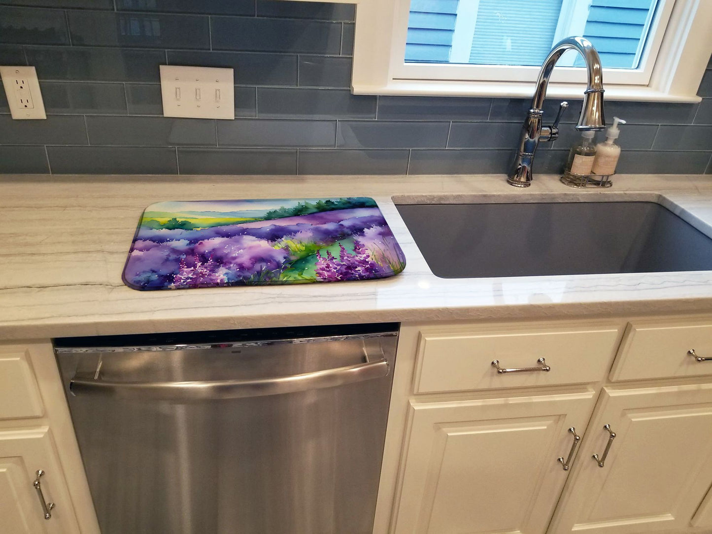 New Hampshire Purple Lilac in Watercolor Dish Drying Mat Absorbent Dish Drying Mat Pad for Kitchen Counter Dish Drainer Mat for Countertop, 14 x 21", Multicolor