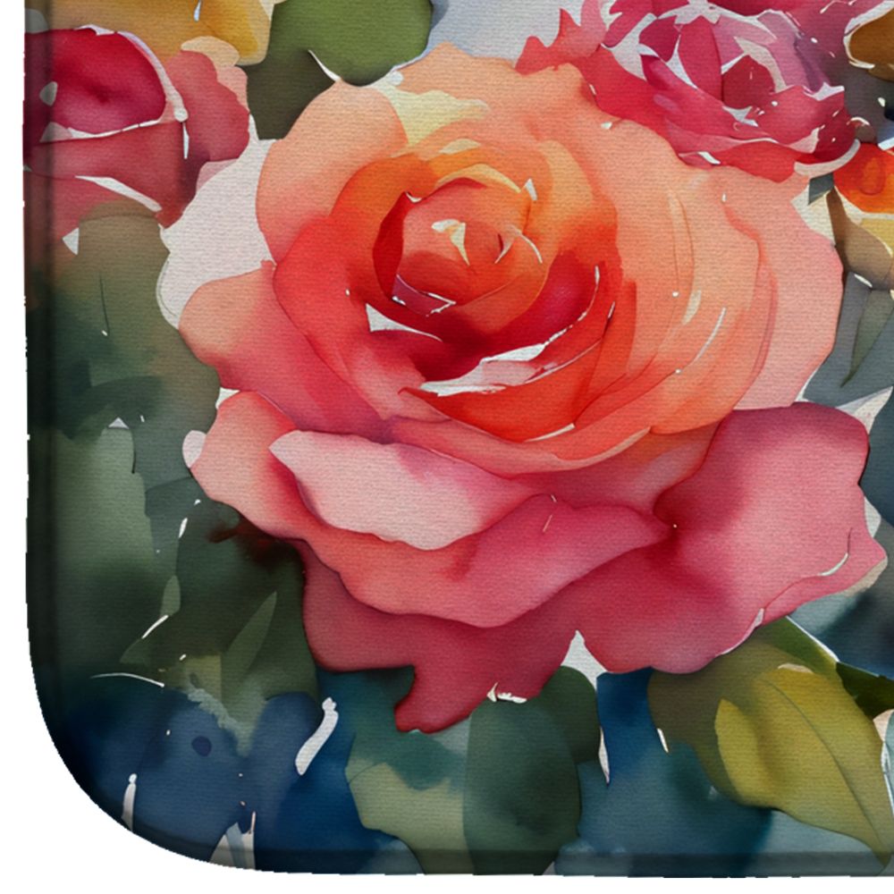 New York Roses in Watercolor Dish Drying Mat Absorbent Dish Drying Mat Pad for Kitchen Counter Dish Drainer Mat for Countertop, 14 x 21", Multicolor