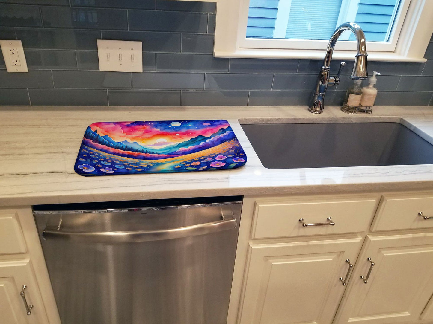 Periwinkles in Color Dish Drying Mat Absorbent Dish Drying Mat Pad for Kitchen Counter Dish Drainer Mat for Countertop, 14 x 21", Multicolor