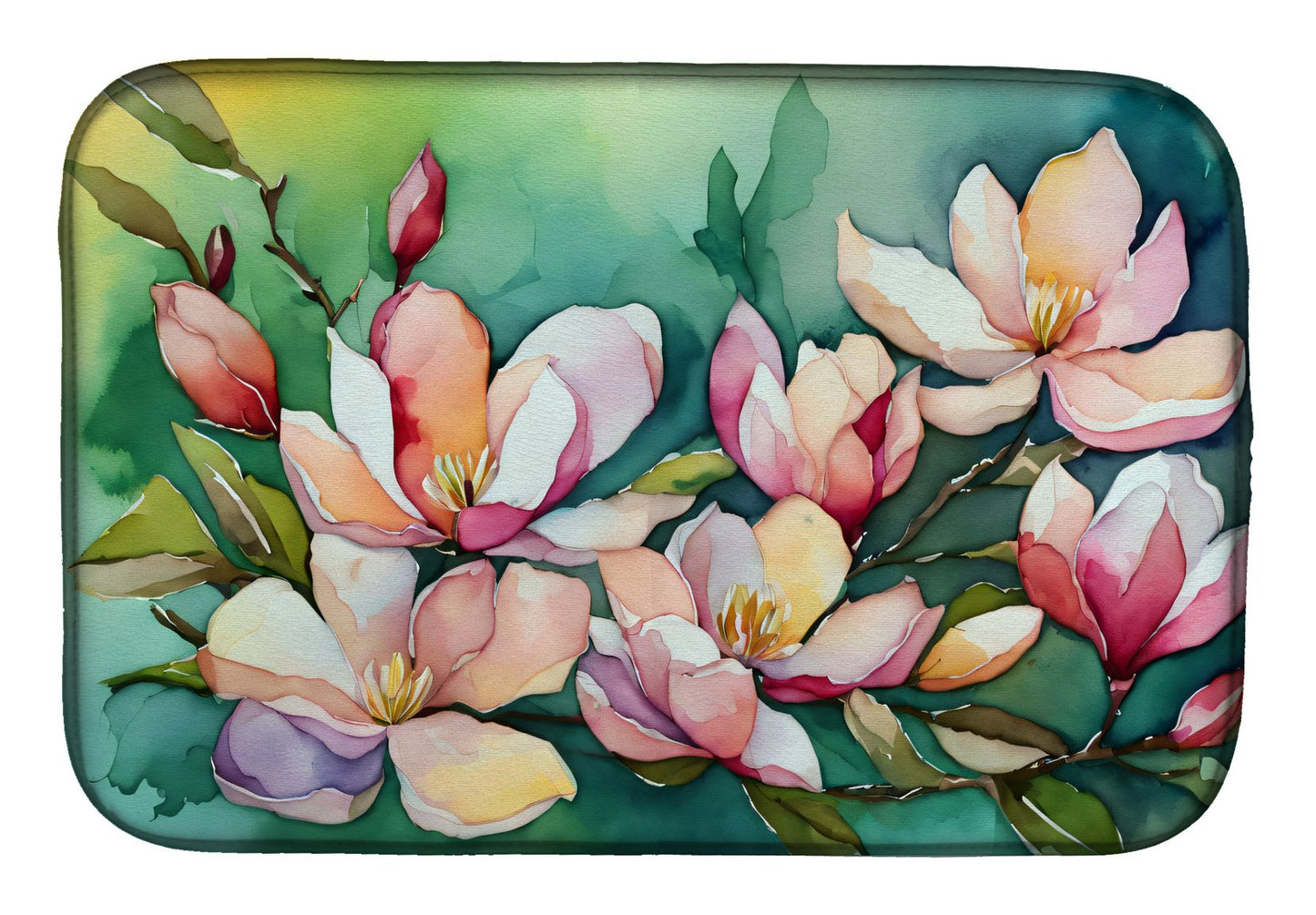Louisiana Magnolias in Watercolor Dish Drying Mat Absorbent Dish Drying Mat Pad for Kitchen Counter Dish Drainer Mat for Countertop, 14 x 21", Multicolor
