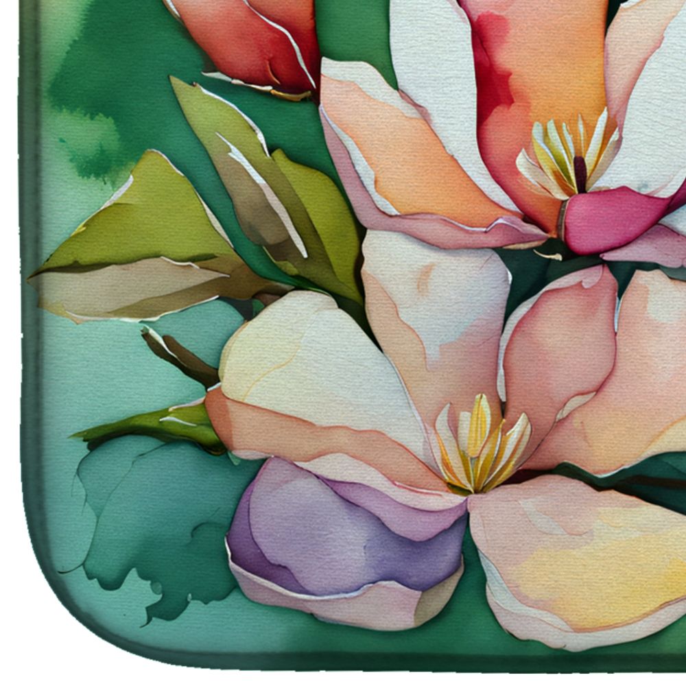 Louisiana Magnolias in Watercolor Dish Drying Mat Absorbent Dish Drying Mat Pad for Kitchen Counter Dish Drainer Mat for Countertop, 14 x 21", Multicolor