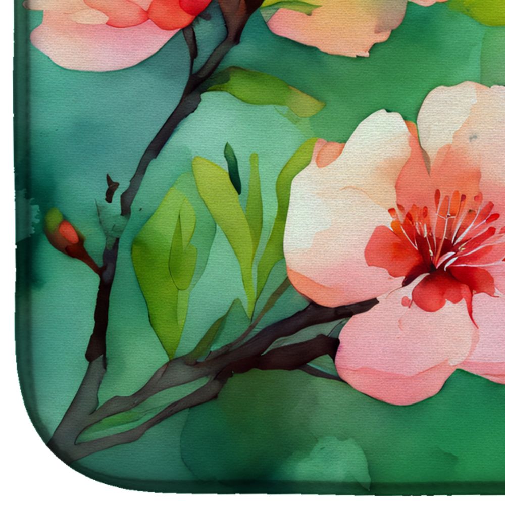 Delaware Peach Blossom in Watercolor Dish Drying Mat Absorbent Dish Drying Mat Pad for Kitchen Counter Dish Drainer Mat for Countertop, 14 x 21", Multicolor