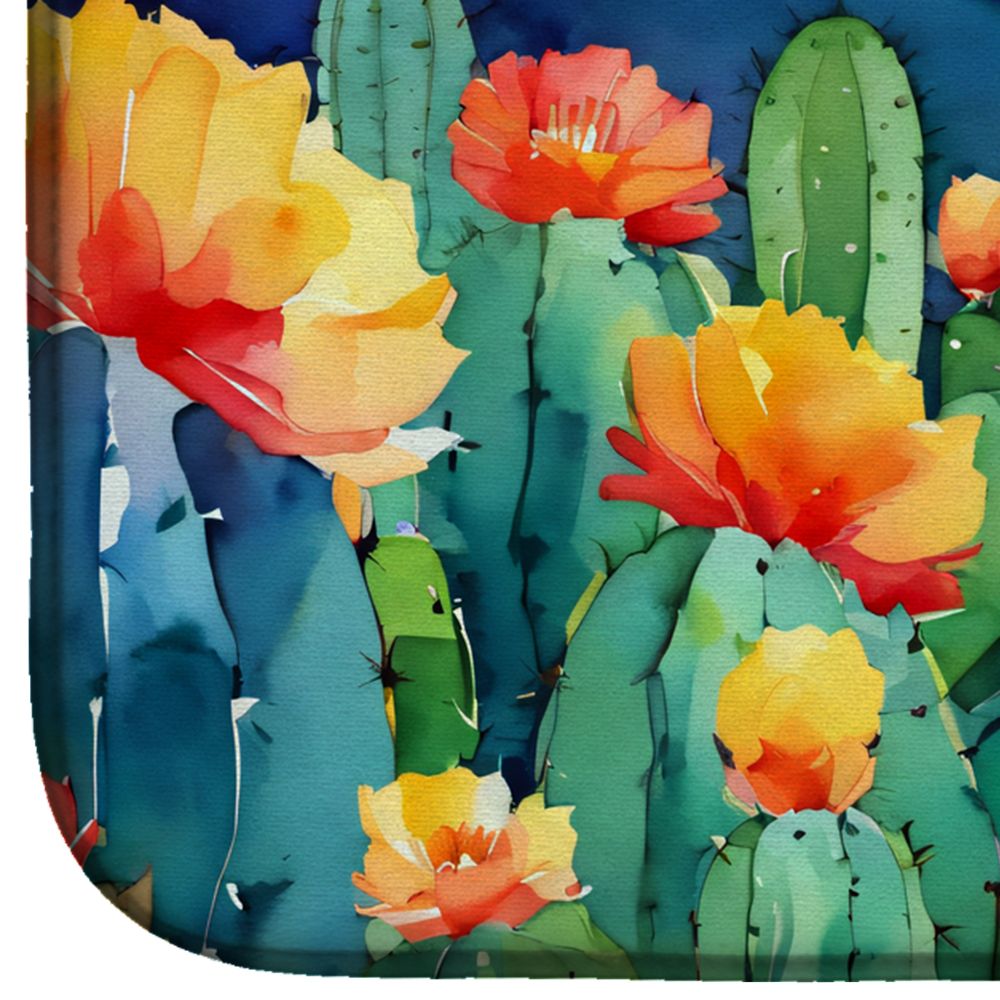 Arizona Saguaro Cactus Blossom in Watercolor Dish Drying Mat Absorbent Dish Drying Mat Pad for Kitchen Counter Dish Drainer Mat for Countertop, 14 x 21", Multicolor