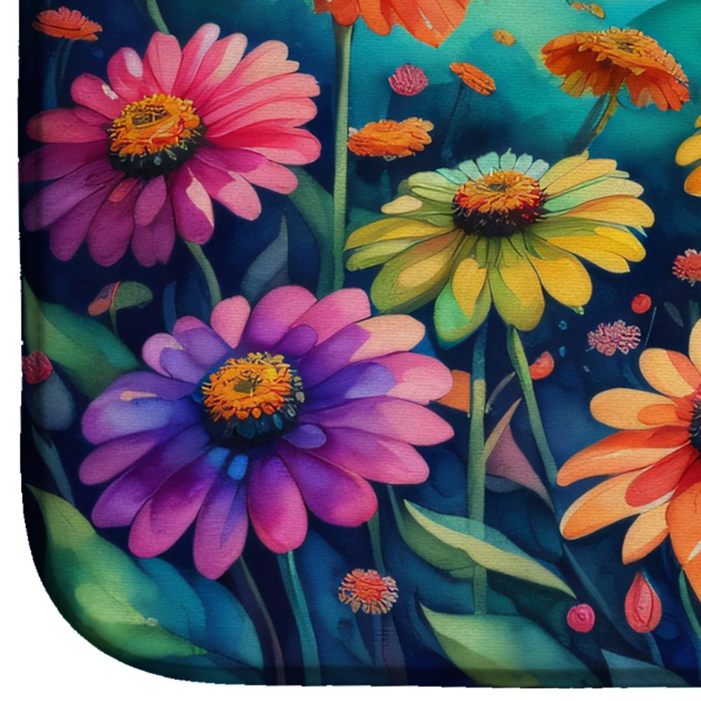 Zinnias in Color Dish Drying Mat Absorbent Dish Drying Mat Pad for Kitchen Counter Dish Drainer Mat for Countertop, 14 x 21", Multicolor