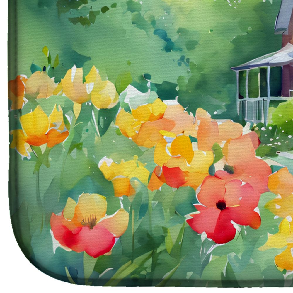 Massachusetts Mayflowers in Watercolor Dish Drying Mat Absorbent Dish Drying Mat Pad for Kitchen Counter Dish Drainer Mat for Countertop, 14 x 21", Multicolor