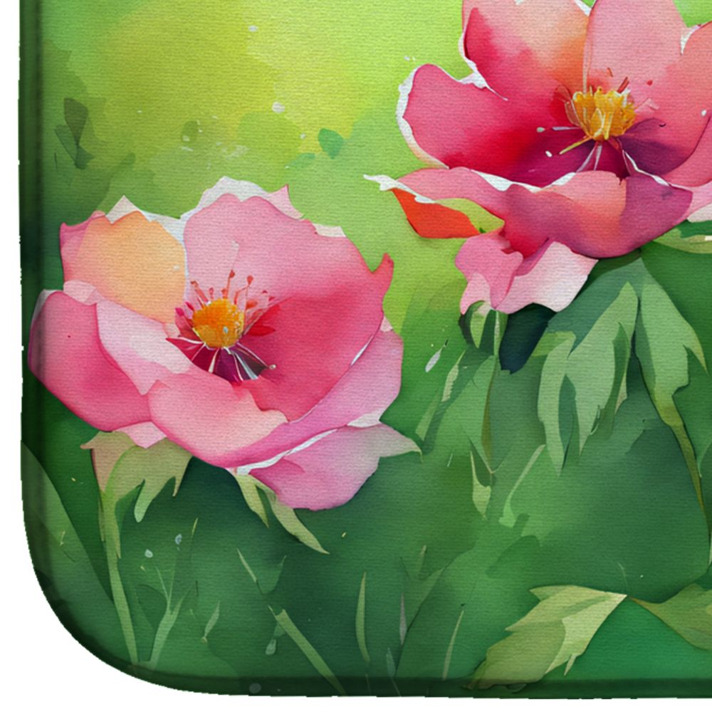 Iowa Wild Prairie Roses in Watercolor Dish Drying Mat Absorbent Dish Drying Mat Pad for Kitchen Counter Dish Drainer Mat for Countertop, 14 x 21", Multicolor