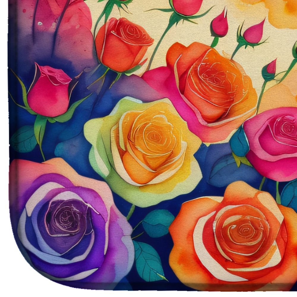 Roses in Color Dish Drying Mat Absorbent Dish Drying Mat Pad for Kitchen Counter Dish Drainer Mat for Countertop, 14 x 21", Multicolor