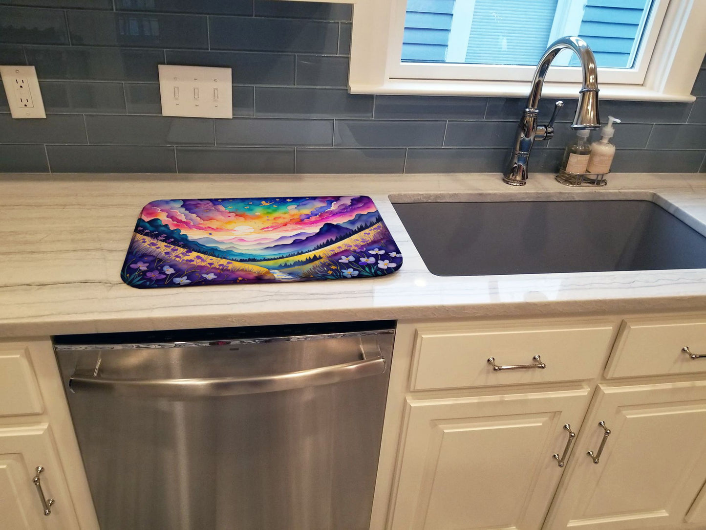 Violets in Color Dish Drying Mat Absorbent Dish Drying Mat Pad for Kitchen Counter Dish Drainer Mat for Countertop, 14 x 21", Multicolor