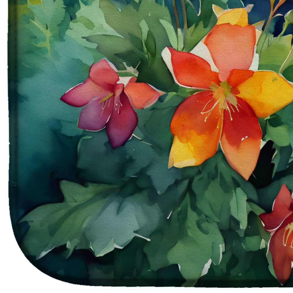 Colorado Rocky Mountain Columbine in Watercolor Dish Drying Mat Absorbent Dish Drying Mat Pad for Kitchen Counter Dish Drainer Mat for Countertop, 14 x 21", Multicolor