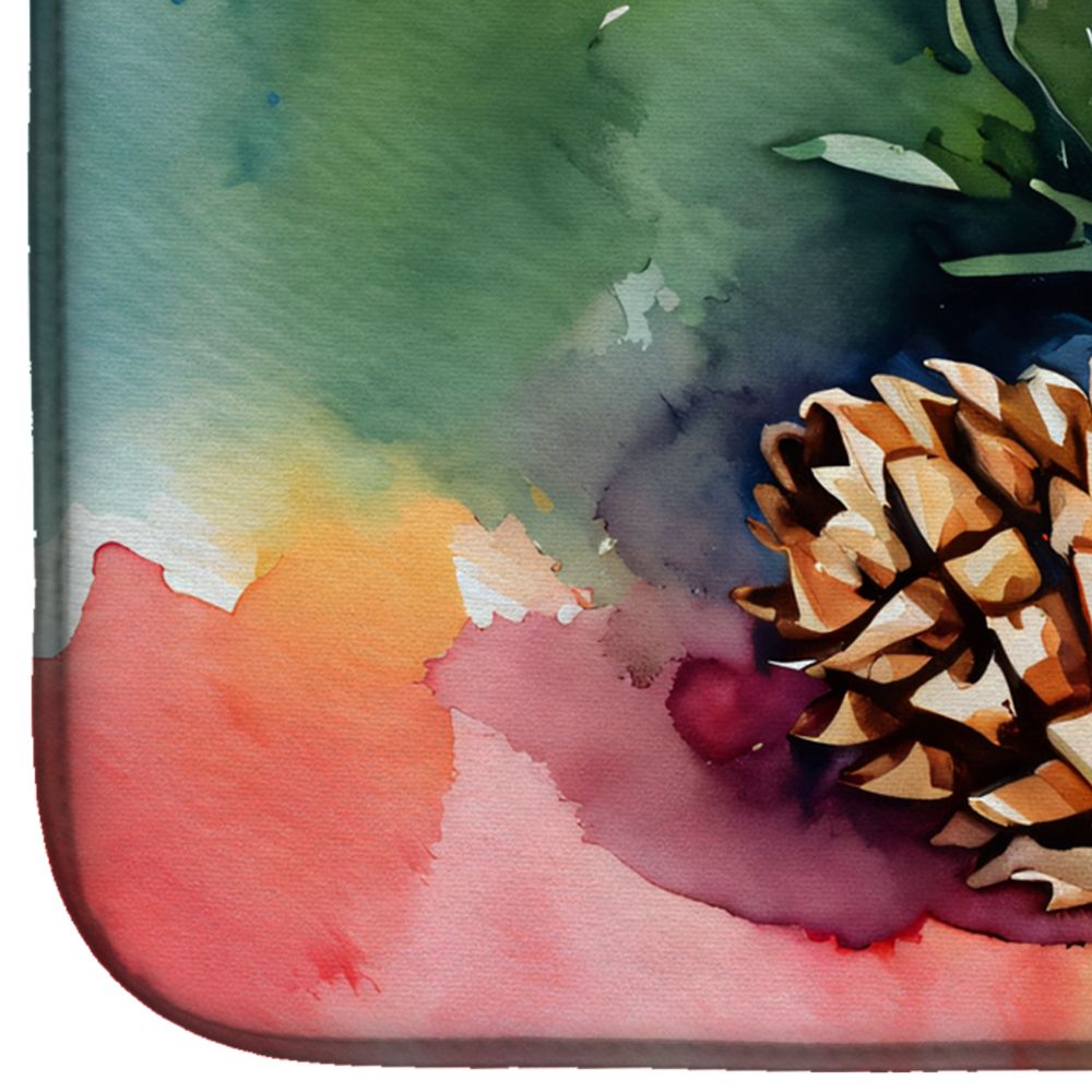 Maine White Pine Cone and Tassels in Watercolor Dish Drying Mat Absorbent Dish Drying Mat Pad for Kitchen Counter Dish Drainer Mat for Countertop, 14 x 21", Multicolor