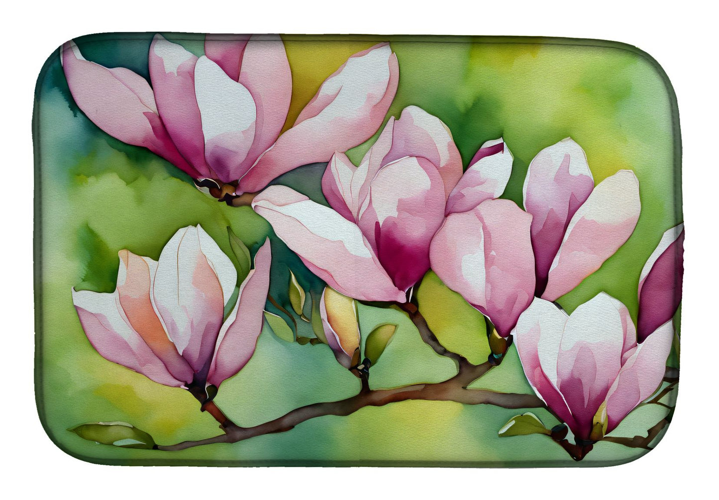 Mississippi Magnolia in Watercolor Dish Drying Mat Absorbent Dish Drying Mat Pad for Kitchen Counter Dish Drainer Mat for Countertop, 14 x 21", Multicolor