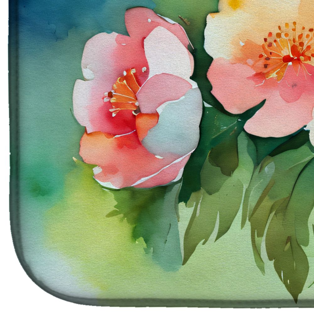 Georgia Cherokee Rose in Watercolor Dish Drying Mat Absorbent Dish Drying Mat Pad for Kitchen Counter Dish Drainer Mat for Countertop, 14 x 21", Multicolor