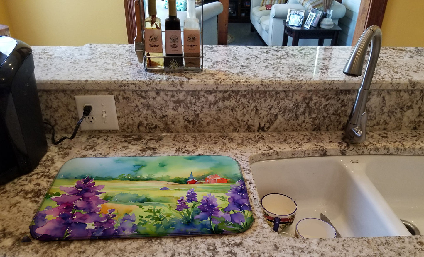 New Jersey Violet in Watercolor Dish Drying Mat Absorbent Dish Drying Mat Pad for Kitchen Counter Dish Drainer Mat for Countertop, 14 x 21", Multicolor