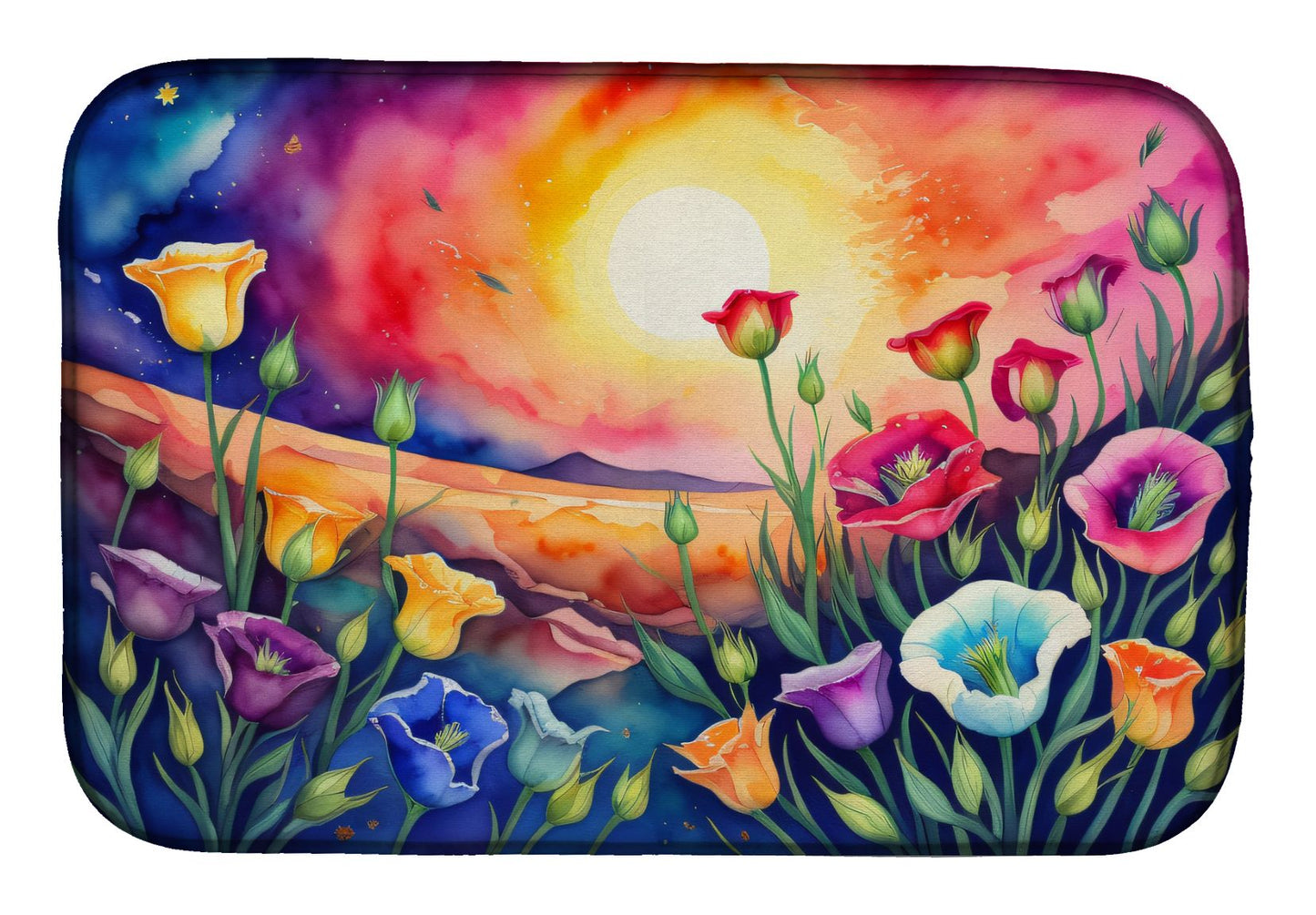 Lisianthus in Color Dish Drying Mat Absorbent Dish Drying Mat Pad for Kitchen Counter Dish Drainer Mat for Countertop, 14 x 21", Multicolor