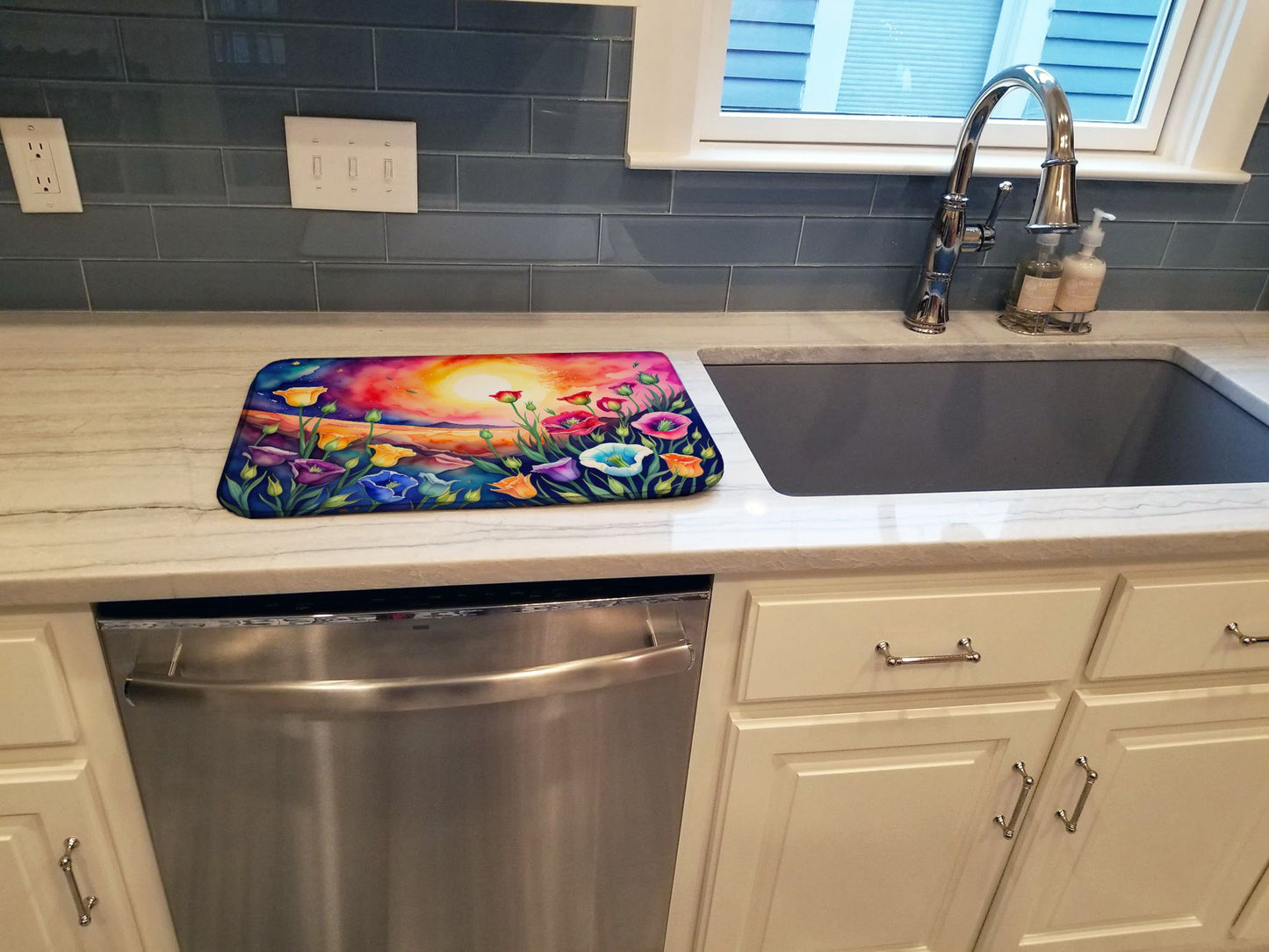 Lisianthus in Color Dish Drying Mat Absorbent Dish Drying Mat Pad for Kitchen Counter Dish Drainer Mat for Countertop, 14 x 21", Multicolor