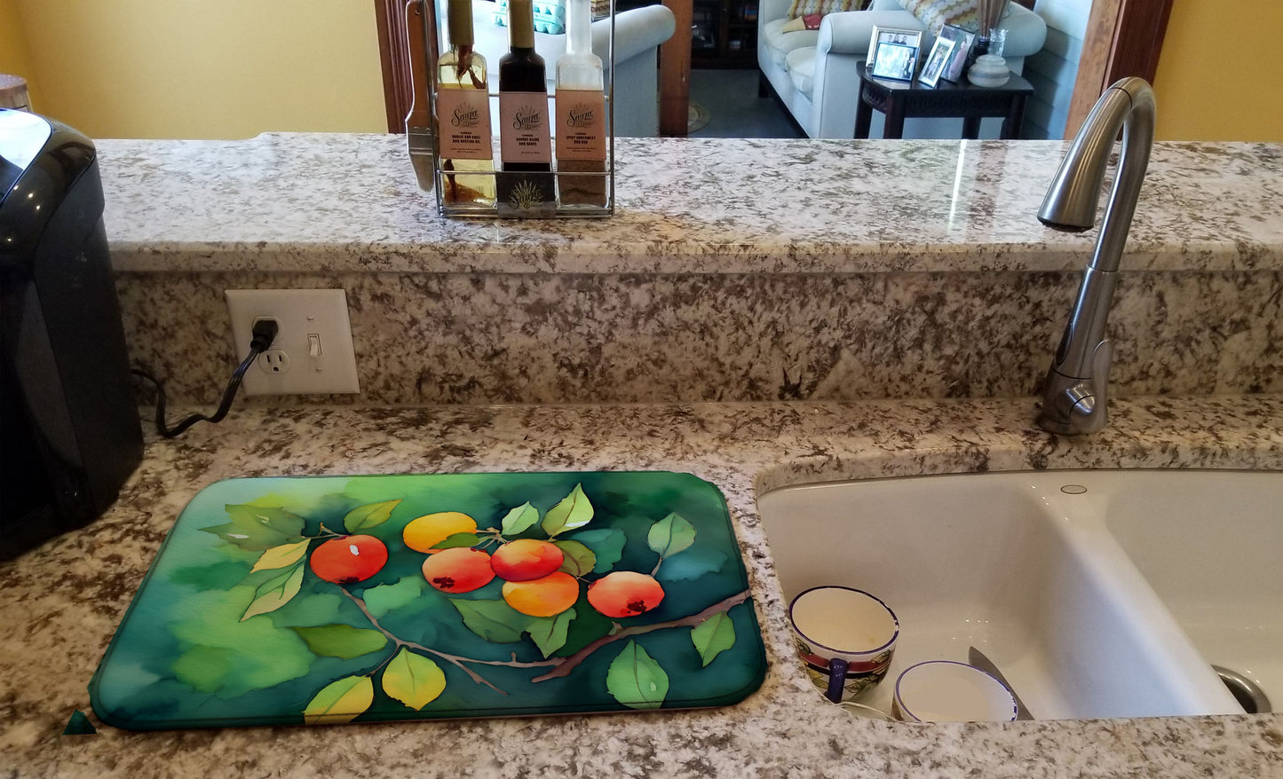Missouri Hawthorns in Watercolor Dish Drying Mat Absorbent Dish Drying Mat Pad for Kitchen Counter Dish Drainer Mat for Countertop, 14 x 21", Multicolor