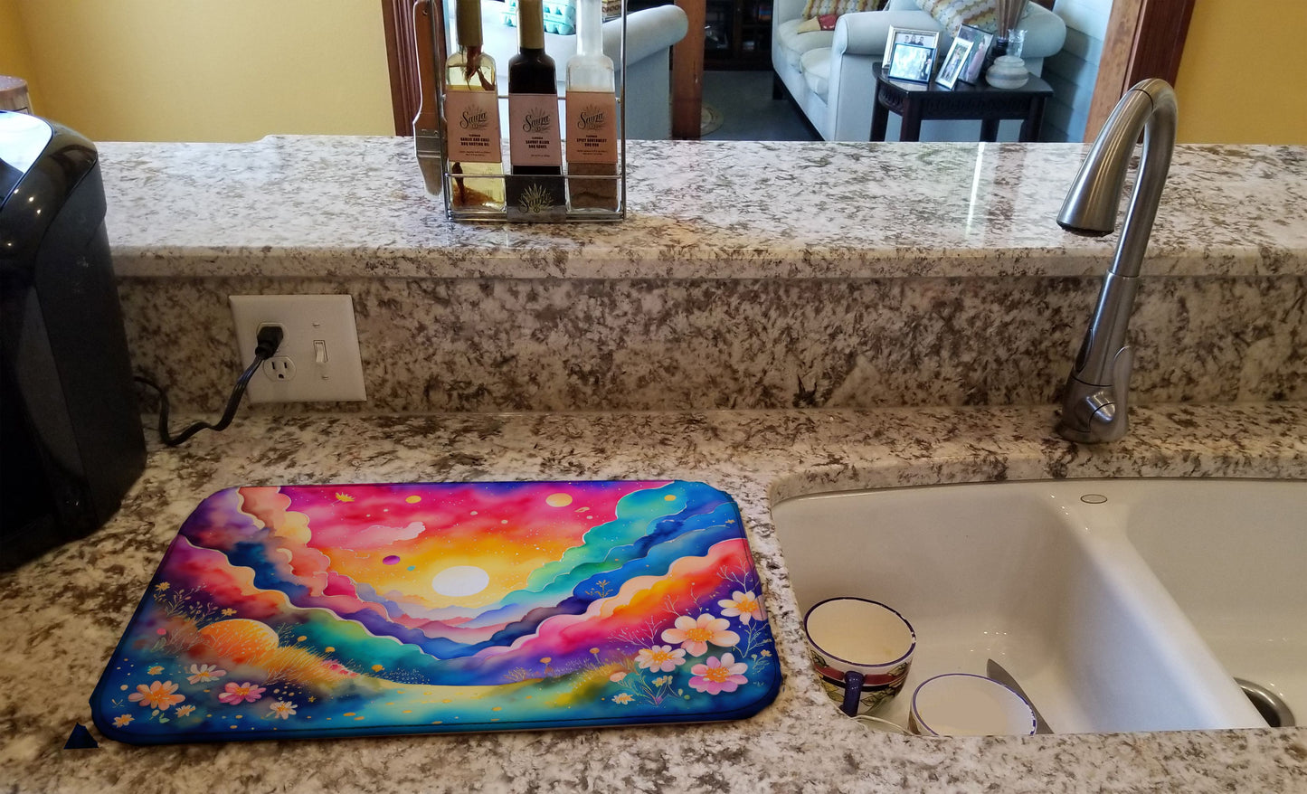 Stock, or Gillyflower in Color Dish Drying Mat Absorbent Dish Drying Mat Pad for Kitchen Counter Dish Drainer Mat for Countertop, 14 x 21", Multicolor