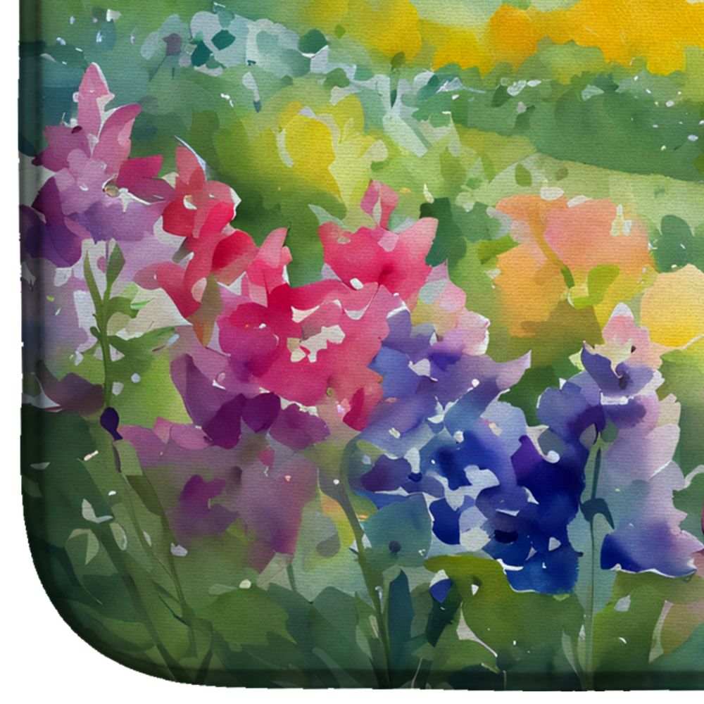 Massachusetts Mayflowers in Watercolor Dish Drying Mat Absorbent Dish Drying Mat Pad for Kitchen Counter Dish Drainer Mat for Countertop, 14 x 21", Multicolor