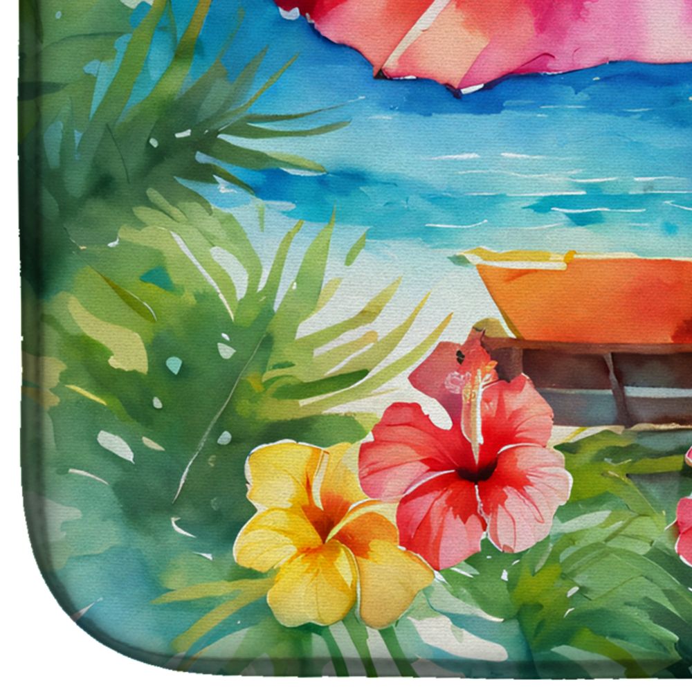Hawaii Hawaiian Hibiscus in Watercolor Dish Drying Mat Absorbent Dish Drying Mat Pad for Kitchen Counter Dish Drainer Mat for Countertop, 14 x 21", Multicolor