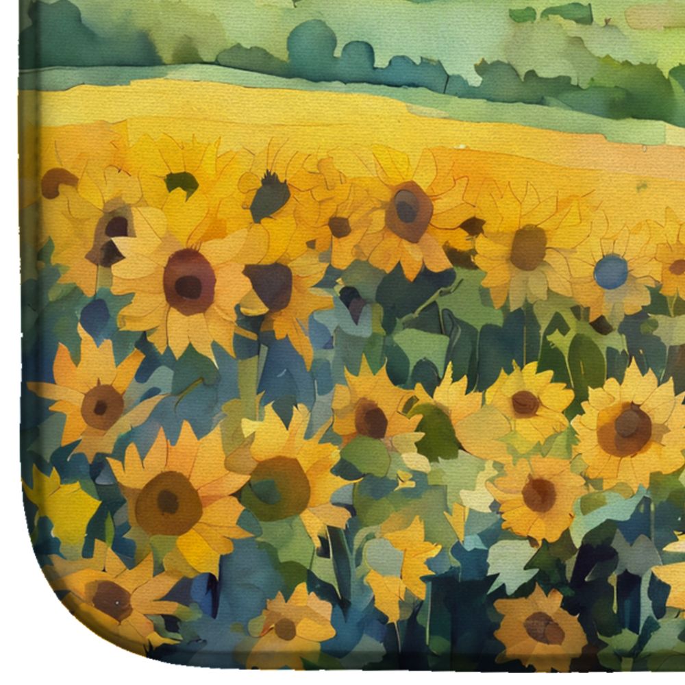 Kansas Sunflowers in Watercolor Dish Drying Mat Absorbent Dish Drying Mat Pad for Kitchen Counter Dish Drainer Mat for Countertop, 14 x 21", Multicolor