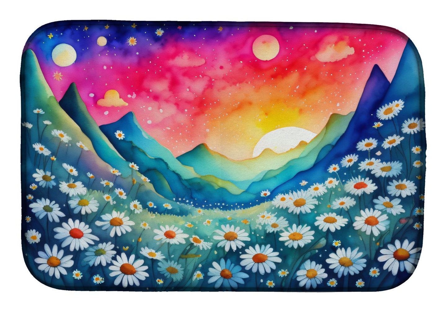 Daisies in Color Dish Drying Mat Absorbent Dish Drying Mat Pad for Kitchen Counter Dish Drainer Mat for Countertop, 14 x 21", Multicolor