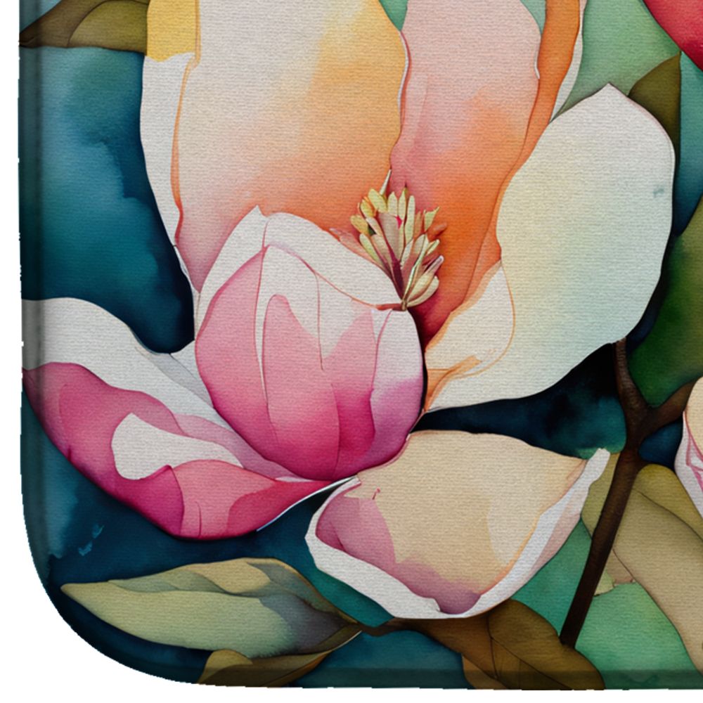 Mississippi Magnolia in Watercolor Dish Drying Mat Absorbent Dish Drying Mat Pad for Kitchen Counter Dish Drainer Mat for Countertop, 14 x 21", Multicolor