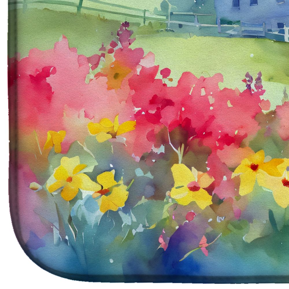 Massachusetts Mayflowers in Watercolor Dish Drying Mat Absorbent Dish Drying Mat Pad for Kitchen Counter Dish Drainer Mat for Countertop, 14 x 21", Multicolor