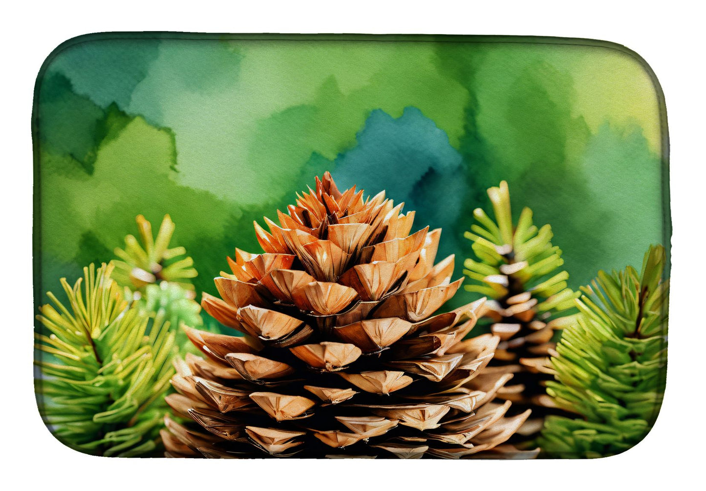 Maine White Pine Cone and Tassels in Watercolor Dish Drying Mat Absorbent Dish Drying Mat Pad for Kitchen Counter Dish Drainer Mat for Countertop, 14 x 21", Multicolor
