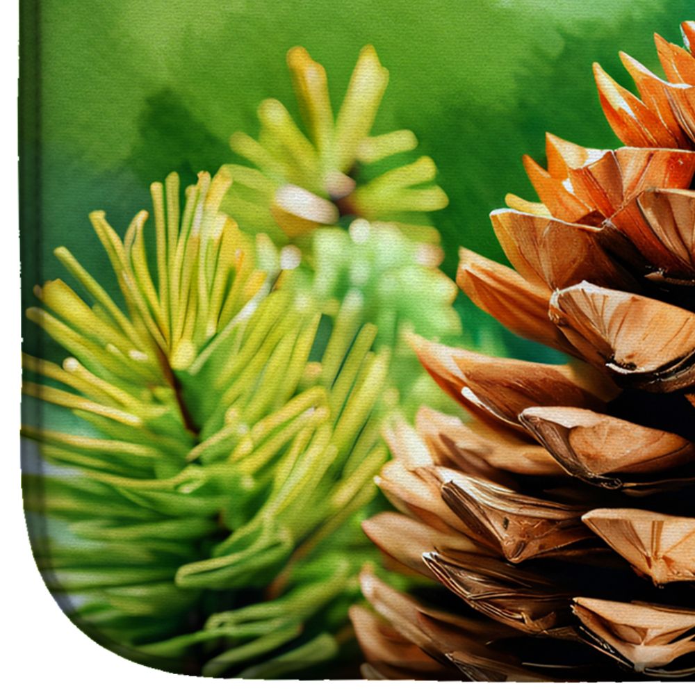 Maine White Pine Cone and Tassels in Watercolor Dish Drying Mat Absorbent Dish Drying Mat Pad for Kitchen Counter Dish Drainer Mat for Countertop, 14 x 21", Multicolor
