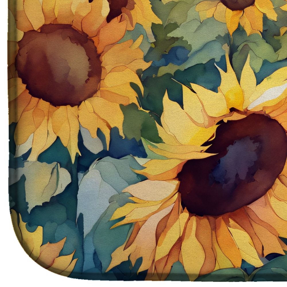 Kansas Sunflowers in Watercolor Dish Drying Mat Absorbent Dish Drying Mat Pad for Kitchen Counter Dish Drainer Mat for Countertop, 14 x 21", Multicolor