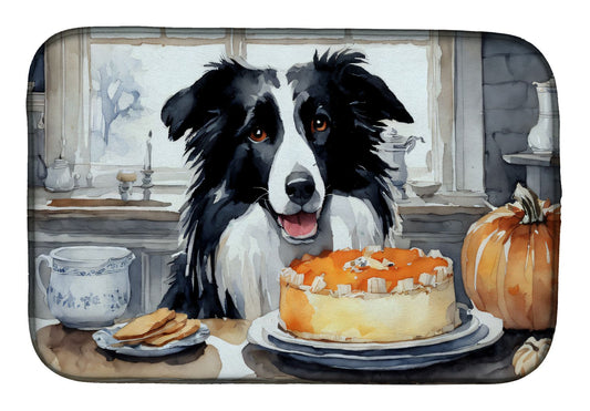 Border Collie Fall Kitchen Pumpkins Dish Drying Mat Absorbent Dish Drying Mat Pad for Kitchen Counter Dish Drainer Mat for Countertop, 14 x 21", Multicolor