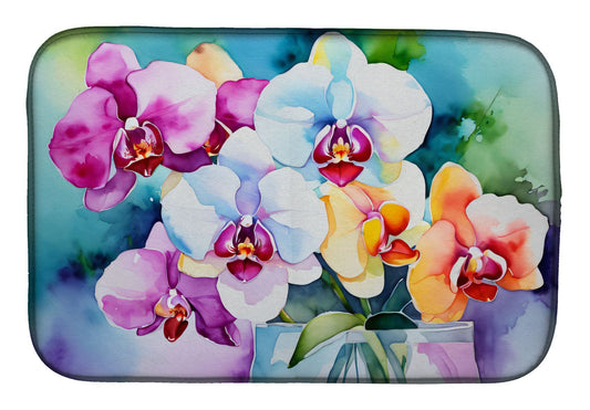 Orchids in Watercolor Dish Drying Mat Absorbent Dish Drying Mat Pad for Kitchen Counter Dish Drainer Mat for Countertop, 14 x 21", Multicolor