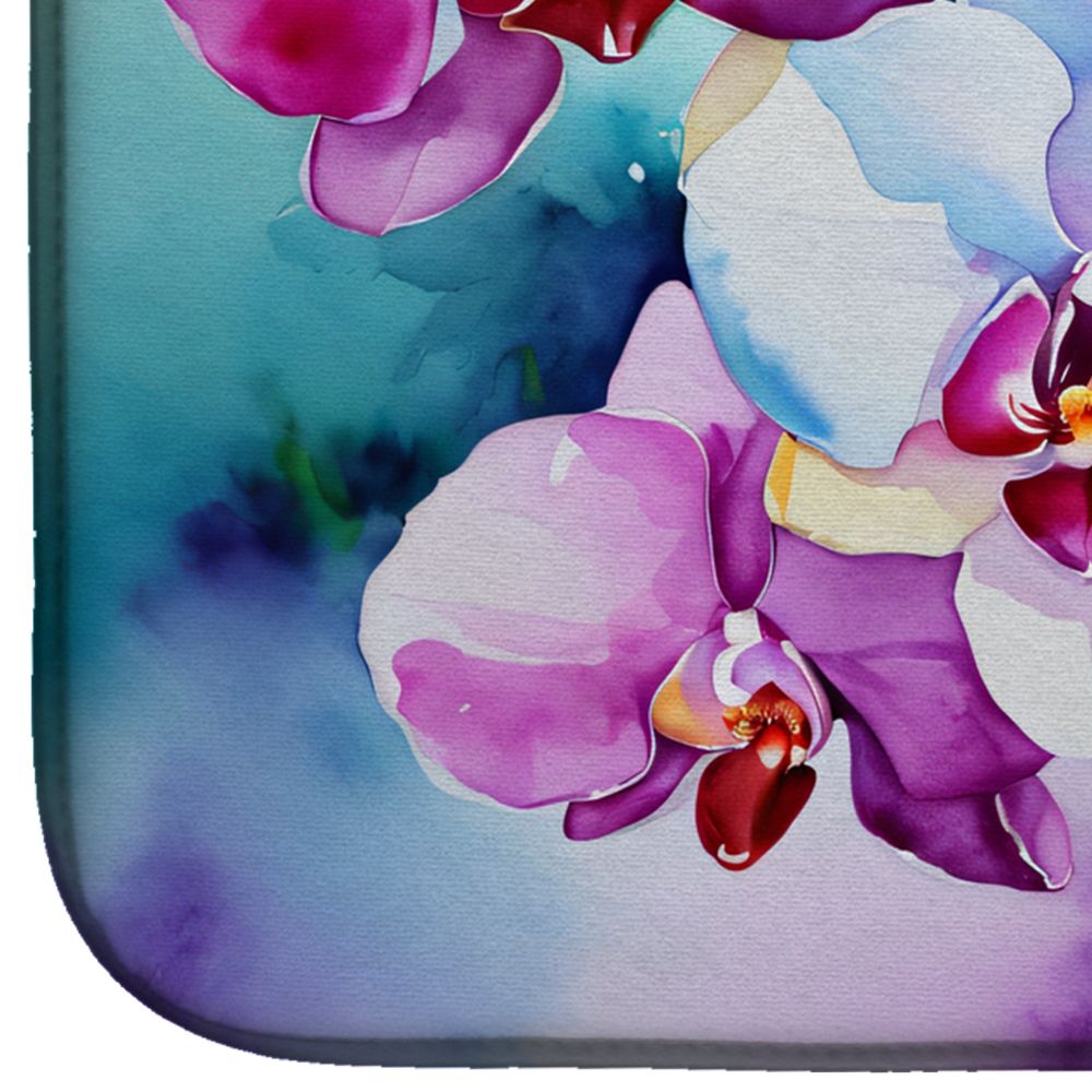 Orchids in Watercolor Dish Drying Mat Absorbent Dish Drying Mat Pad for Kitchen Counter Dish Drainer Mat for Countertop, 14 x 21", Multicolor