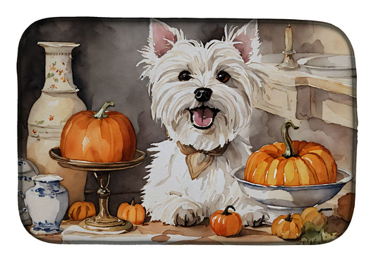 Westie Fall Kitchen Pumpkins Dish Drying Mat Absorbent Dish Drying Mat Pad for Kitchen Counter Dish Drainer Mat for Countertop, 14 x 21", Multicolor
