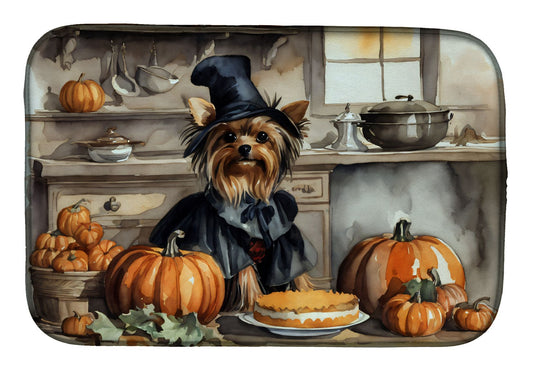Yorkie Fall Kitchen Pumpkins Dish Drying Mat Absorbent Dish Drying Mat Pad for Kitchen Counter Dish Drainer Mat for Countertop, 14 x 21", Multicolor