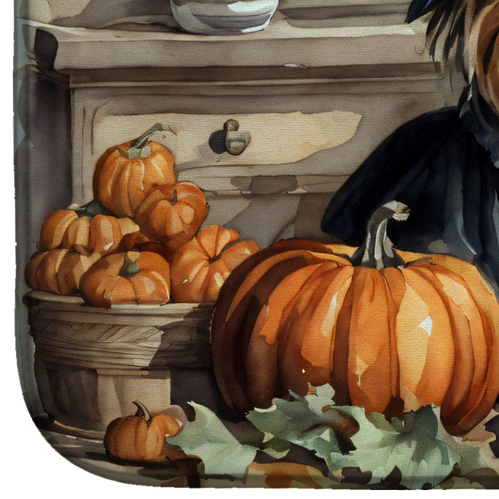 Yorkie Fall Kitchen Pumpkins Dish Drying Mat Absorbent Dish Drying Mat Pad for Kitchen Counter Dish Drainer Mat for Countertop, 14 x 21", Multicolor