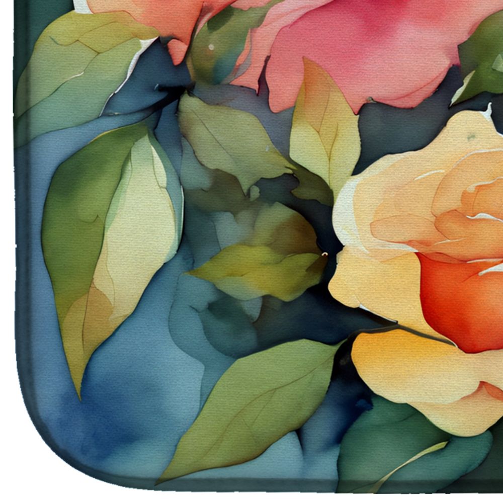 Roses in Watercolor Dish Drying Mat Absorbent Dish Drying Mat Pad for Kitchen Counter Dish Drainer Mat for Countertop, 14 x 21", Multicolor
