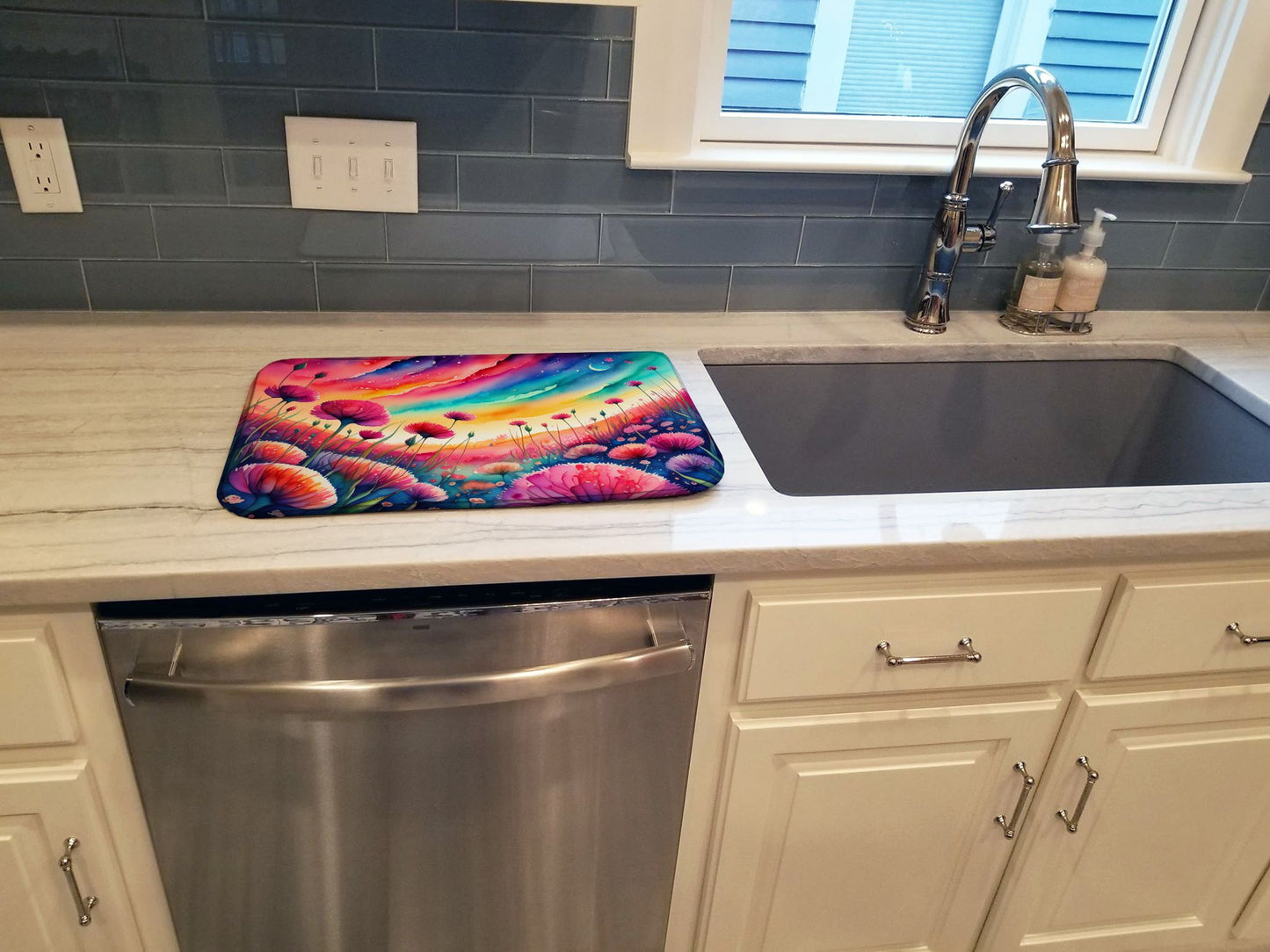 Dianthus in Color Dish Drying Mat Absorbent Dish Drying Mat Pad for Kitchen Counter Dish Drainer Mat for Countertop, 14 x 21", Multicolor