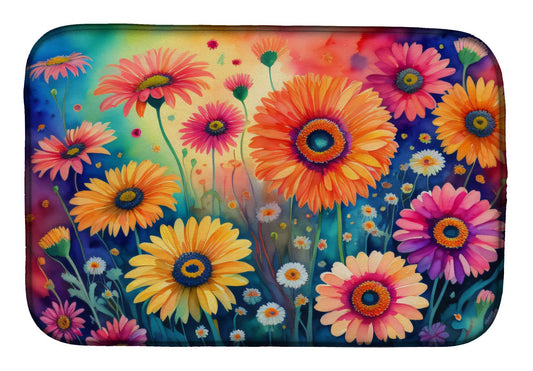 Gerbera Daisies in Color Dish Drying Mat Absorbent Dish Drying Mat Pad for Kitchen Counter Dish Drainer Mat for Countertop, 14 x 21", Multicolor