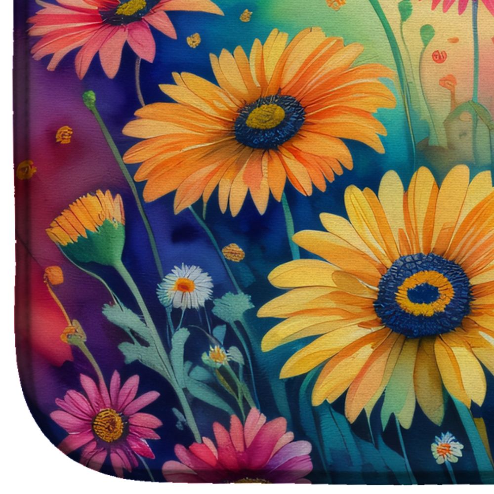Gerbera Daisies in Color Dish Drying Mat Absorbent Dish Drying Mat Pad for Kitchen Counter Dish Drainer Mat for Countertop, 14 x 21", Multicolor