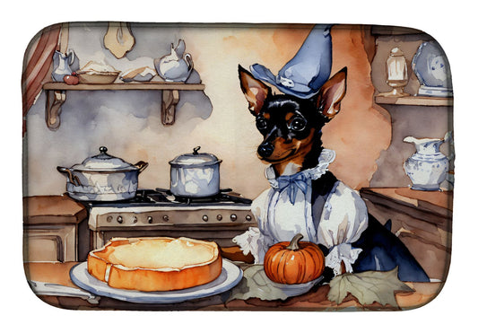 Miniature Pinscher Fall Kitchen Pumpkins Dish Drying Mat Absorbent Dish Drying Mat Pad for Kitchen Counter Dish Drainer Mat for Countertop, 14 x 21", Multicolor
