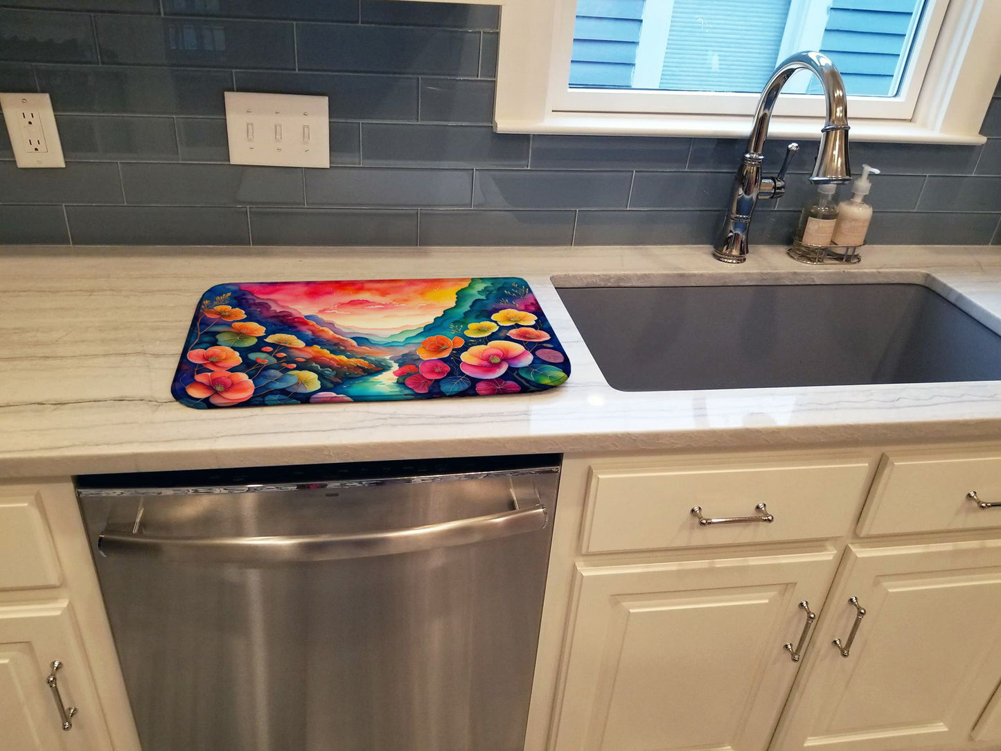 Begonias in Color Dish Drying Mat Absorbent Dish Drying Mat Pad for Kitchen Counter Dish Drainer Mat for Countertop, 14 x 21", Multicolor