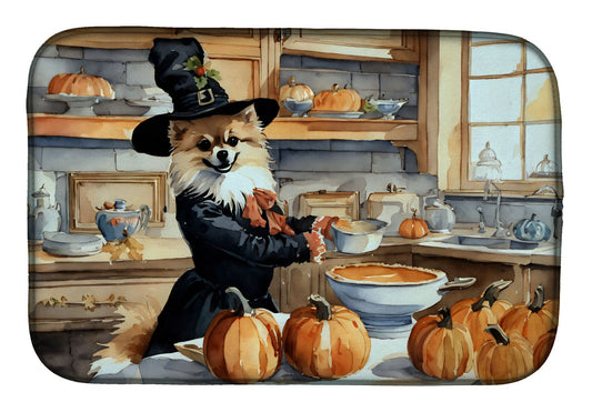 Pomeranian Fall Kitchen Pumpkins Dish Drying Mat Absorbent Dish Drying Mat Pad for Kitchen Counter Dish Drainer Mat for Countertop, 14 x 21", Multicolor