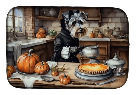 Schnauzer Fall Kitchen Pumpkins Dish Drying Mat Absorbent Dish Drying Mat Pad for Kitchen Counter Dish Drainer Mat for Countertop, 14 x 21", Multicolor