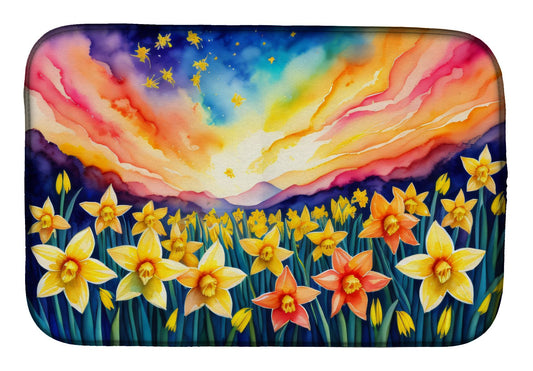Daffodils in Color Dish Drying Mat Absorbent Dish Drying Mat Pad for Kitchen Counter Dish Drainer Mat for Countertop, 14 x 21", Multicolor