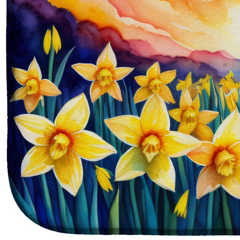 Daffodils in Color Dish Drying Mat Absorbent Dish Drying Mat Pad for Kitchen Counter Dish Drainer Mat for Countertop, 14 x 21", Multicolor