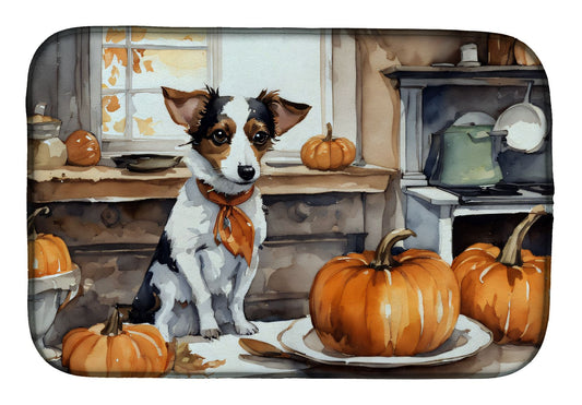 Jack Russell Terrier Fall Kitchen Pumpkins Dish Drying Mat Absorbent Dish Drying Mat Pad for Kitchen Counter Dish Drainer Mat for Countertop, 14 x 21", Multicolor