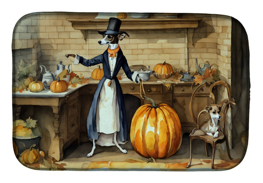 Italian Greyhound Fall Kitchen Pumpkins Dish Drying Mat Absorbent Dish Drying Mat Pad for Kitchen Counter Dish Drainer Mat for Countertop, 14 x 21", Multicolor