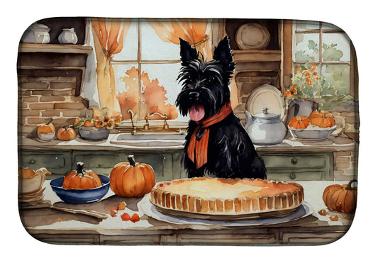 Scottish Terrier Fall Kitchen Pumpkins Dish Drying Mat Absorbent Dish Drying Mat Pad for Kitchen Counter Dish Drainer Mat for Countertop, 14 x 21", Multicolor